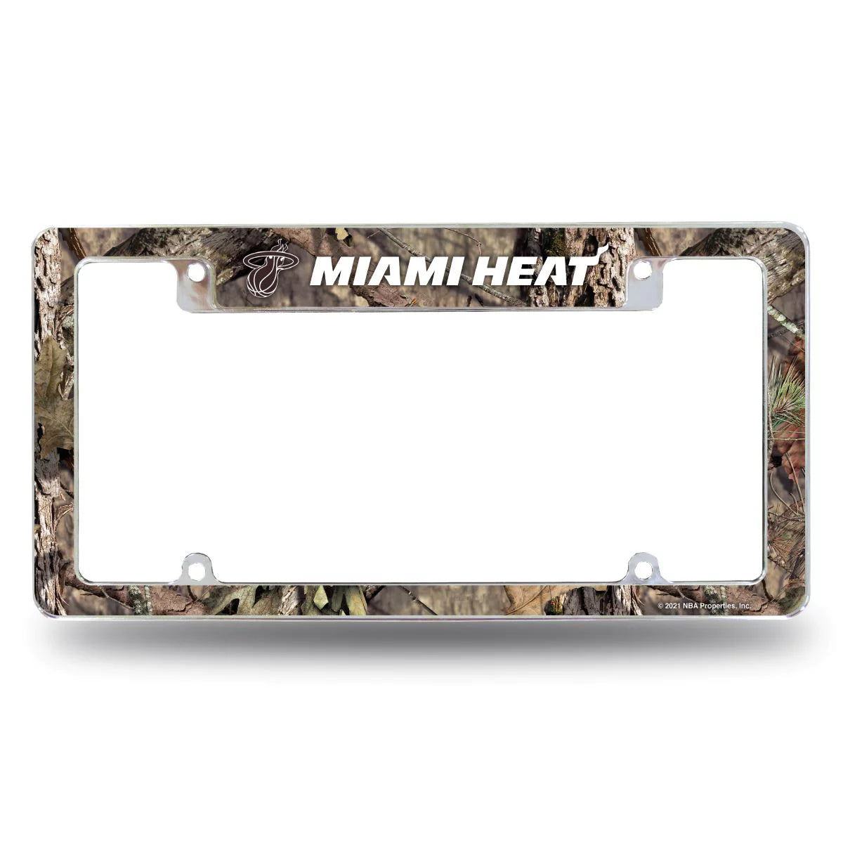 Boston NBA Celtics Chrome Metal License Plate Frame with Bold Mossy Oak Camouflaged Camo Design