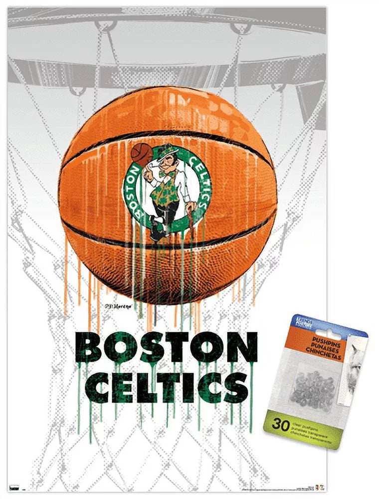 NBA Boston Celtics - Drip Ball 20 Wall Poster with Push Pins, 14.725 x 22.375
