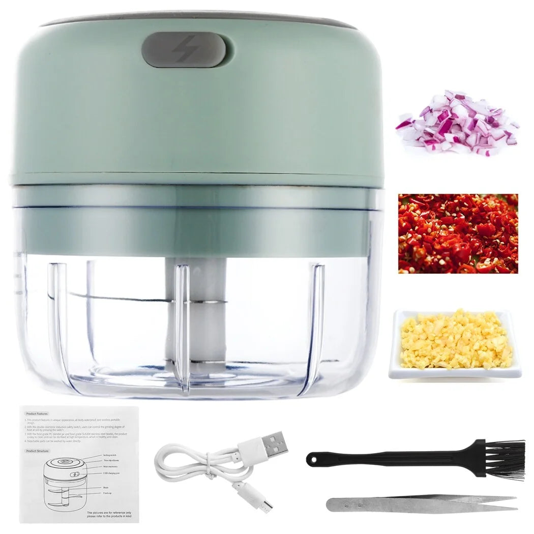 Electric Mini Garlic Grinder, 100ML Portable Veggie Chopper, 1200mAh USB Garlic Mincer with Cleaning Brush & Tweezers, Wireless Small Food Processor for Ginger Chili Fruits Vegetables