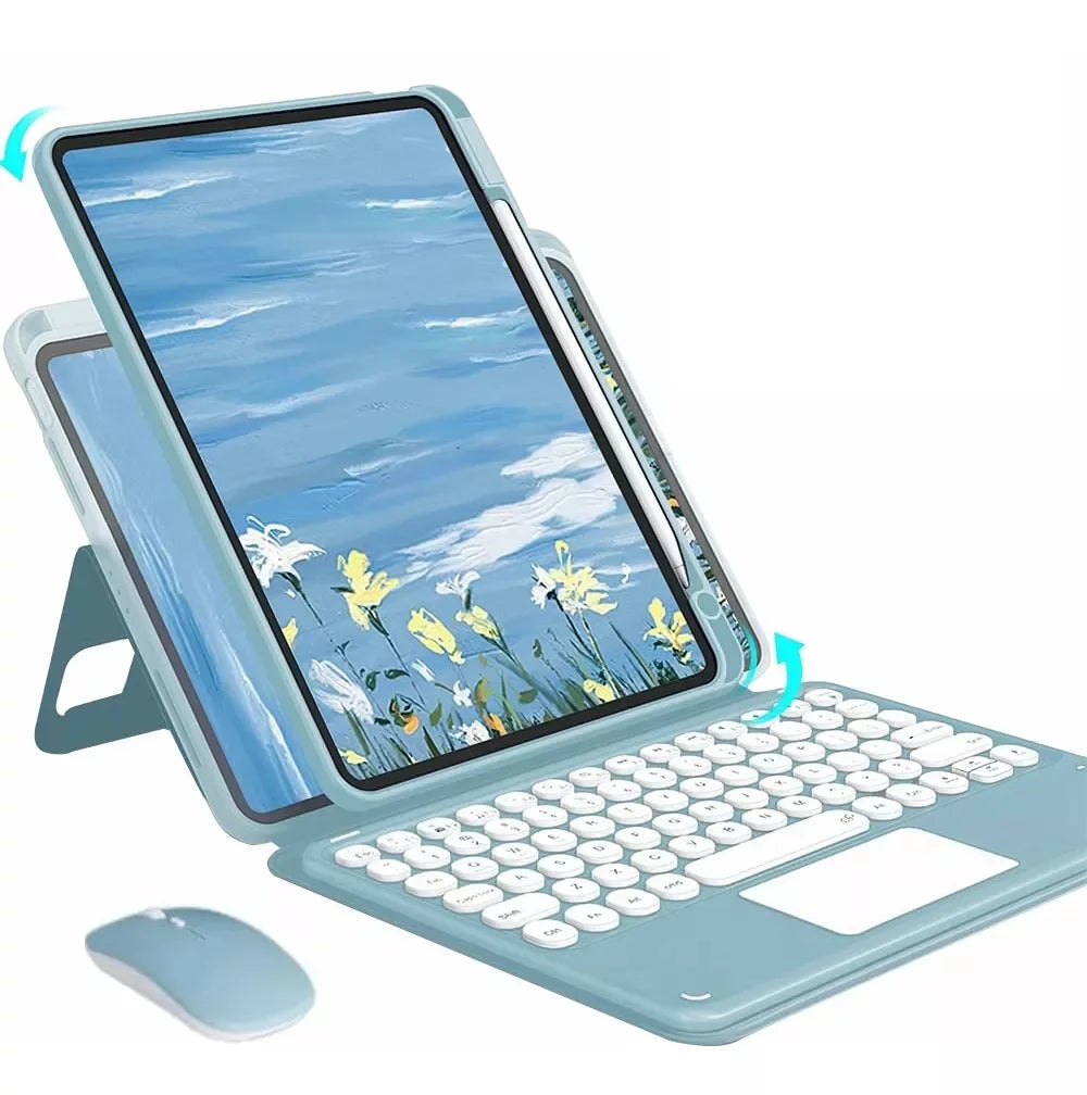 720¡ã Rotating Keyboard Case for iPad Pro 12.9/Pro 11/Pro 10.5/iPad 10th/Air 5/Air 4 10.9¡±/7/8/9th 10.2/5/6/Air 3 2 1/Mini 6 8.3 inch Detachable Clear Back Cover with Touchpad Wireless Mouse
