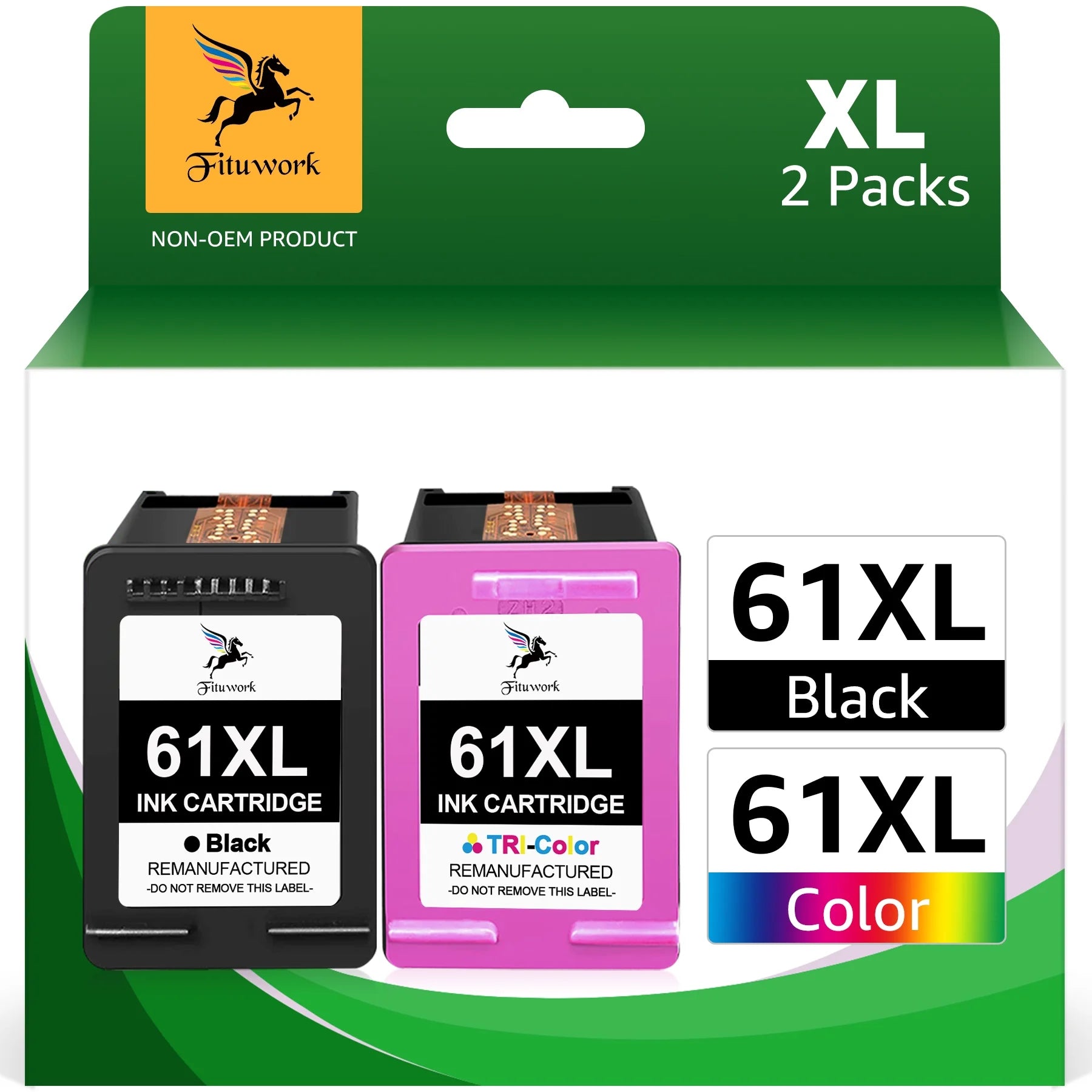 61 XL Black and Color Ink Cartridges Replacement for HP Printer Ink 61XL for Envy 4500 5530 Deskjet 1000 1010 1510 2540 3050 Officejet 2620 4630 (Black and Color, 2 Pack)