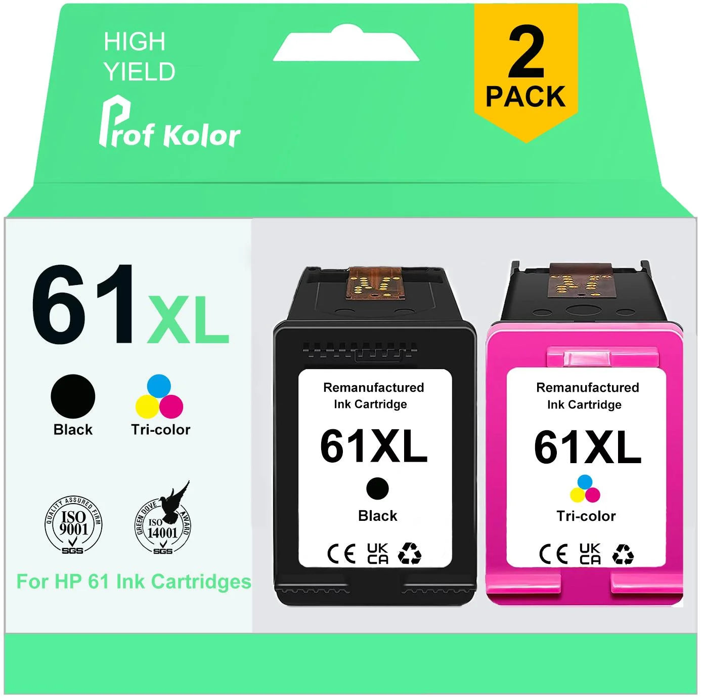 61XL Ink Cartridges for HP 61 Ink Cartridge for HP Envy 4500 5530 Deskjet 1000 1010 1510 2540 3050 Officejet 2620 4630 Printer Ink(2-Pack, Black, Tri-color)