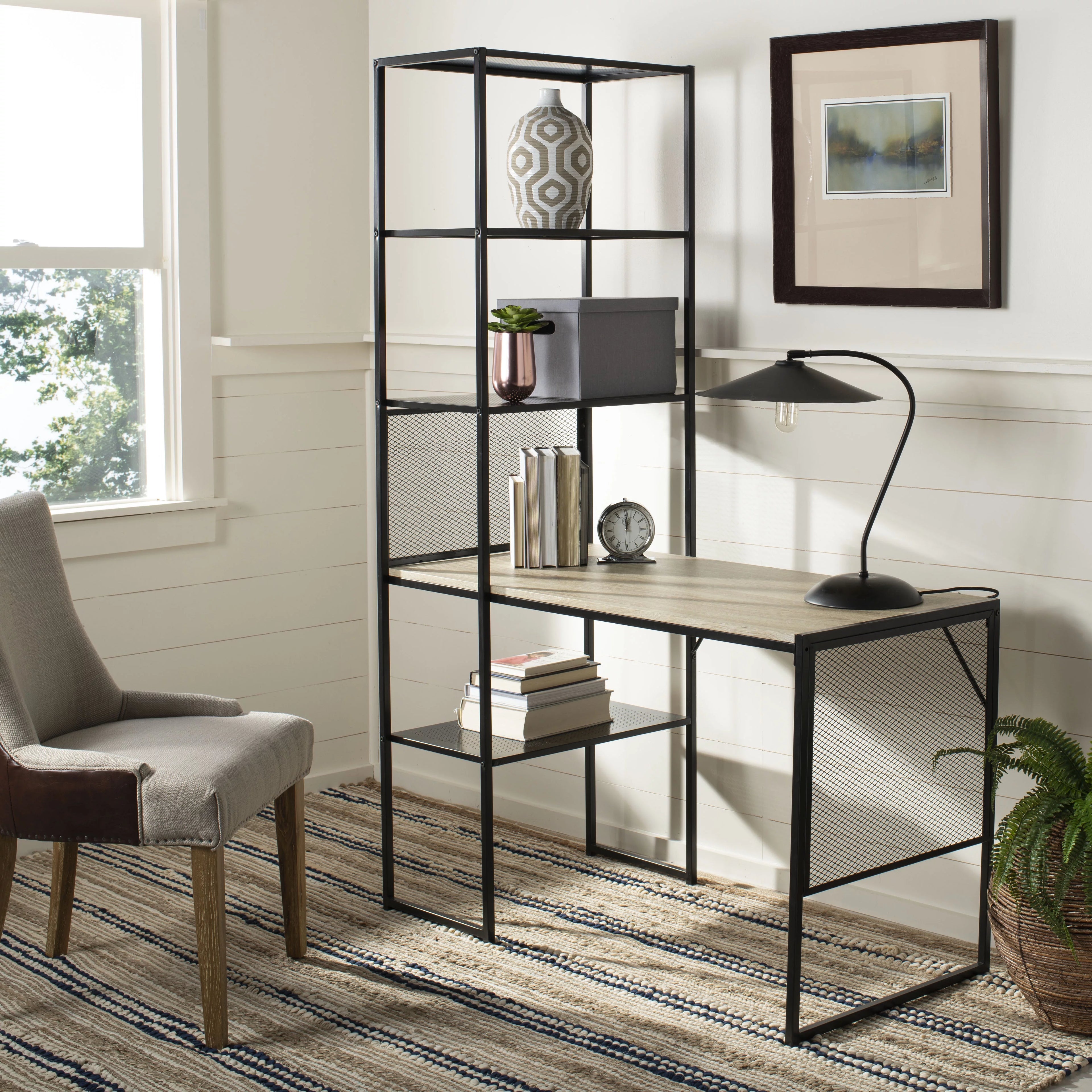 SAFAVIEH Aba 46''W Corner Writing Desk w/ Storage, Natural/ Black
