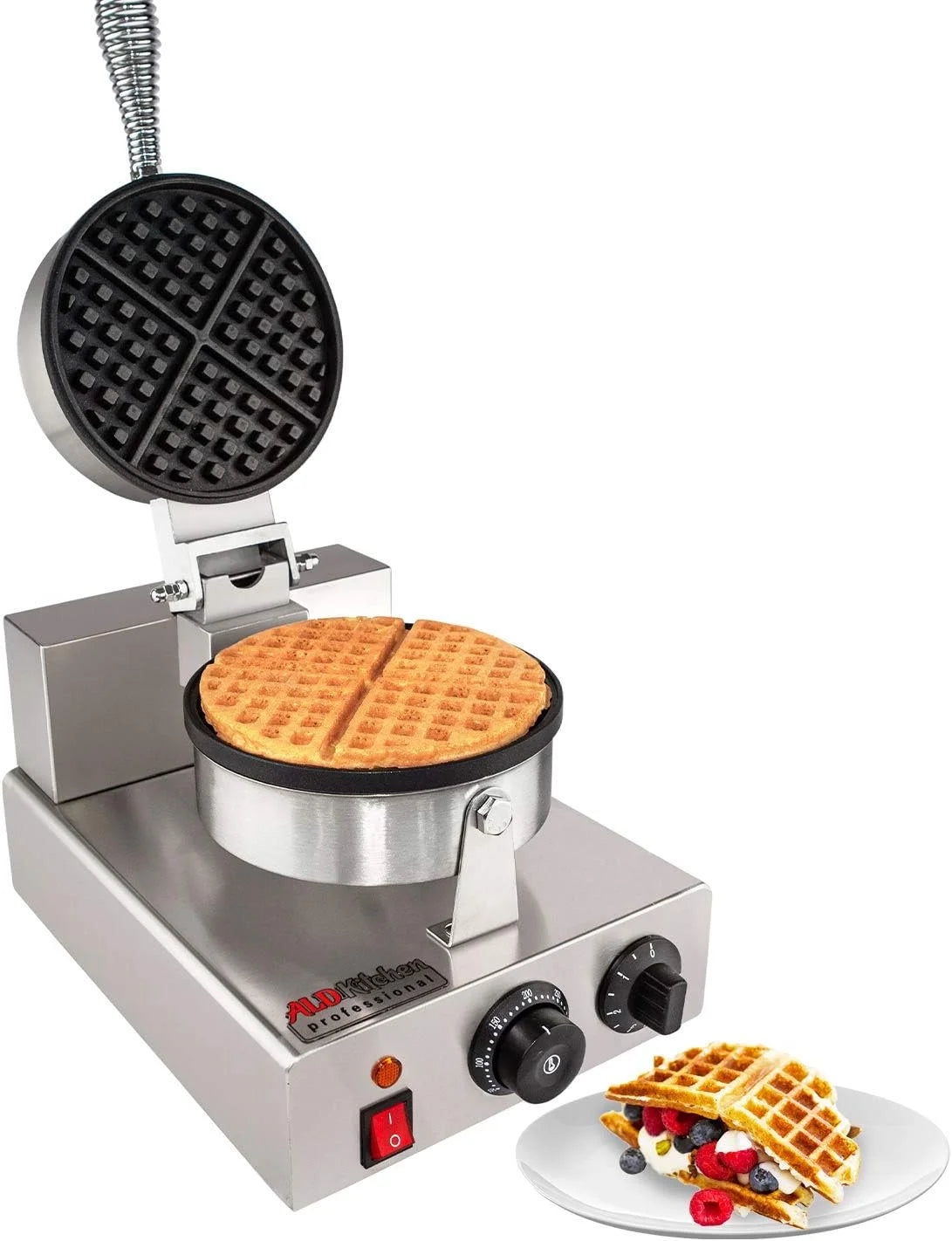 Belgian Waffle Maker | Cone Maker And Waffle Iron | Round-Shape Thin Waffles | Stainless Steel | 110V (SINGLE)