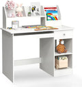 TJUNBOLIFE Study Desk  Children Wooden Computer Desk with Hutch  Bookshelf  Keyboard Tray  Drawer   Shelves  Student Writing Table Computer Workstation for Home School Use  White