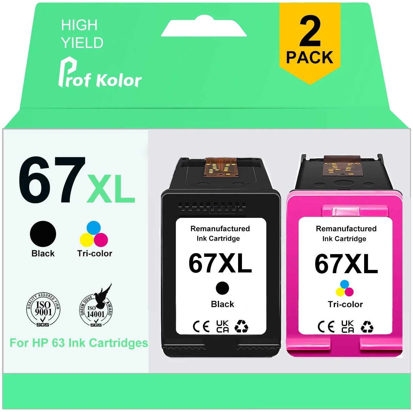 67XL Ink Cartridges for HP 67XL Ink Cartridges for HP Deskjet 2700 4152 4155 4100 2755 Envy 6052 6000 6400 Officejet 4650 4652 4654 4655 5255 Printer(2-Pack, Black, Tri-color)