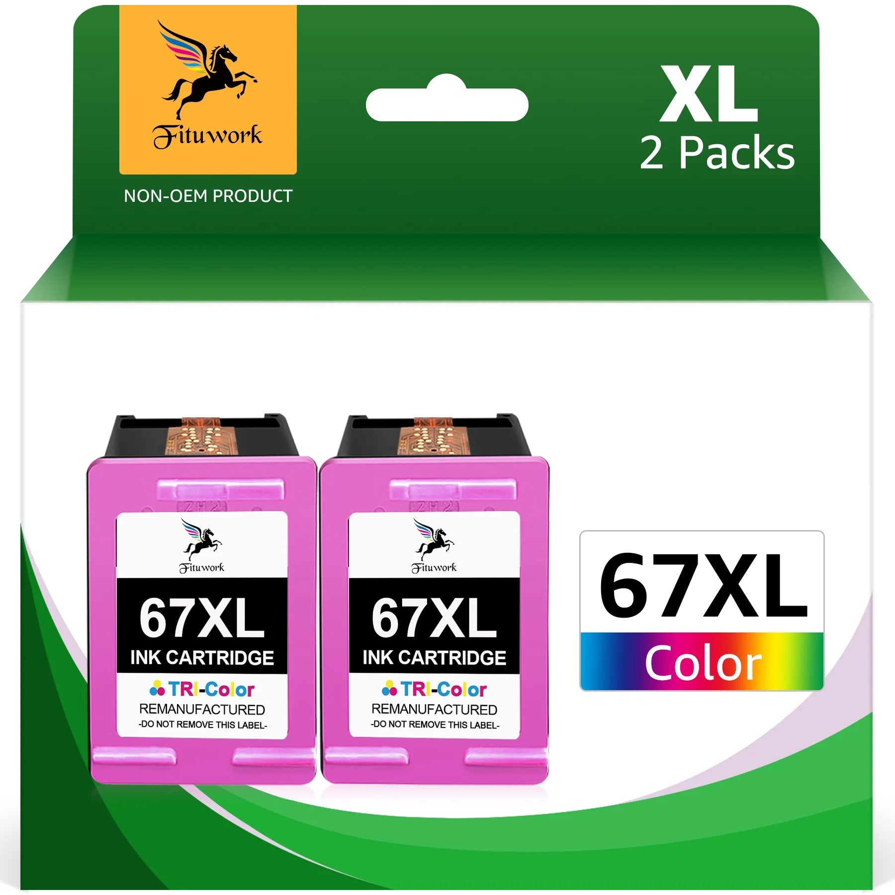 67XL Color Ink for HP Printer Ink 67 XL 67XL Ink Cartridge for HP Envy 6000 6055 6055e 6400e 6455e 6458e Deskjet 2742e 2752e 2755e Envy Pro 6455 6458 Printer (2 Tri-color)