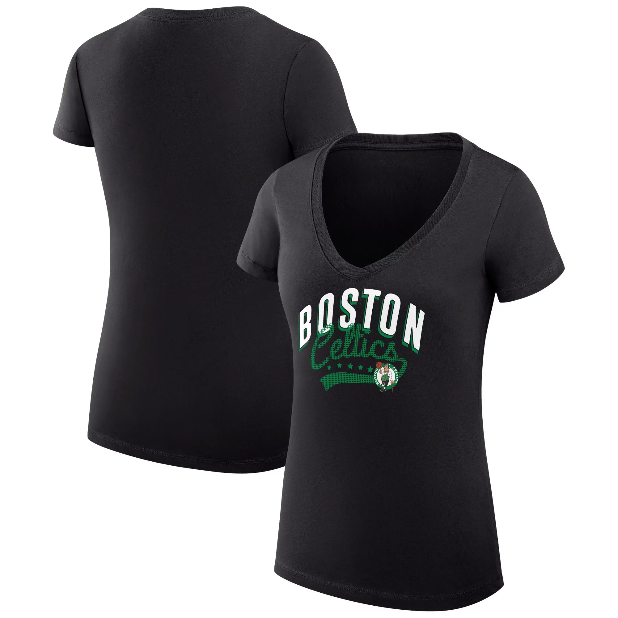 Women's G-III 4Her by Carl Banks Black Boston Celtics Filigree Logo V-Neck Fitted T-Shirt