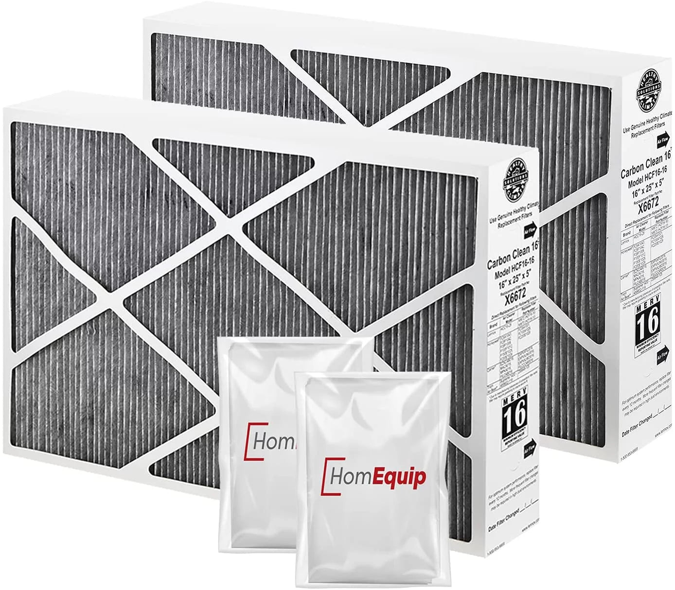 Lennox X6672 Furnace Filters, Carbon Clean Healthy Climate 16x25x5 Air Filter Replacement Merv 16 Filter Media with Homequip Disposal Bag (2 Pack)