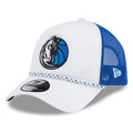 Men's New Era White/Blue Dallas Mavericks Court Sport Foam A-Frame 9FORTY Adjustable Trucker Hat - OSFA