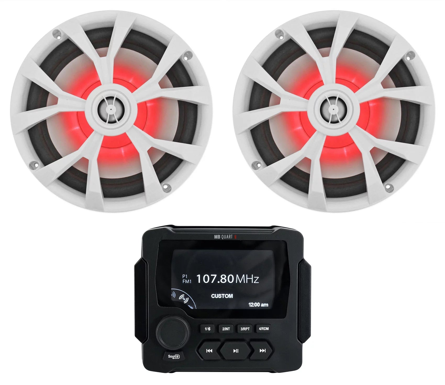 MB Quart GMR-LED Marine/Boat Receiver w/Bluetooth/USB+(2) 8 White LED Speakers