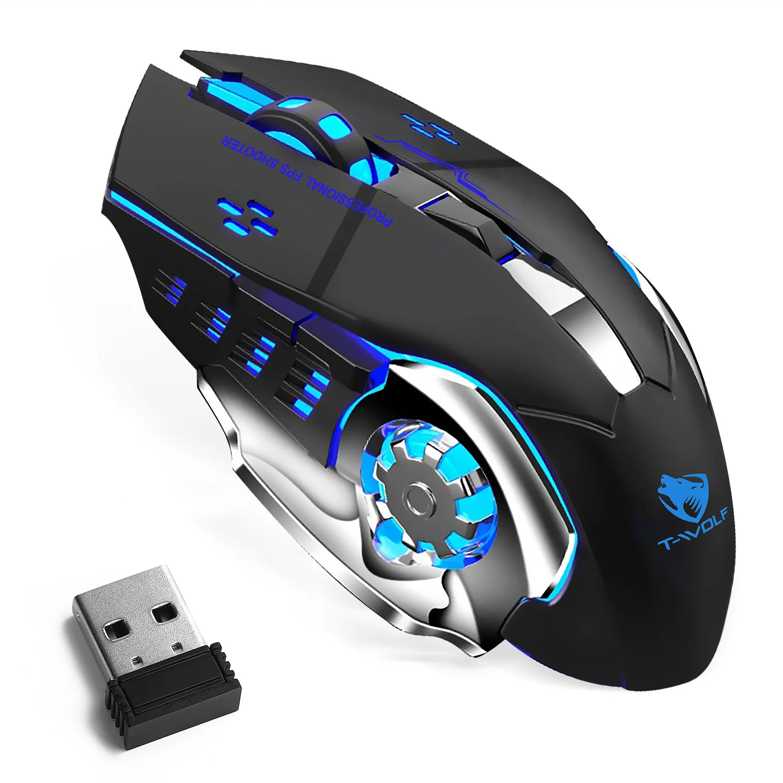 Rechargeable Wireless Bluetooth Mouse Multi-Device (Tri-Mode:BT 5.0/4.0+2.4Ghz) with 3 DPI Options, Ergonomic Optical Portable Silent Mouse for Microsoft Surface Duo Blue Black