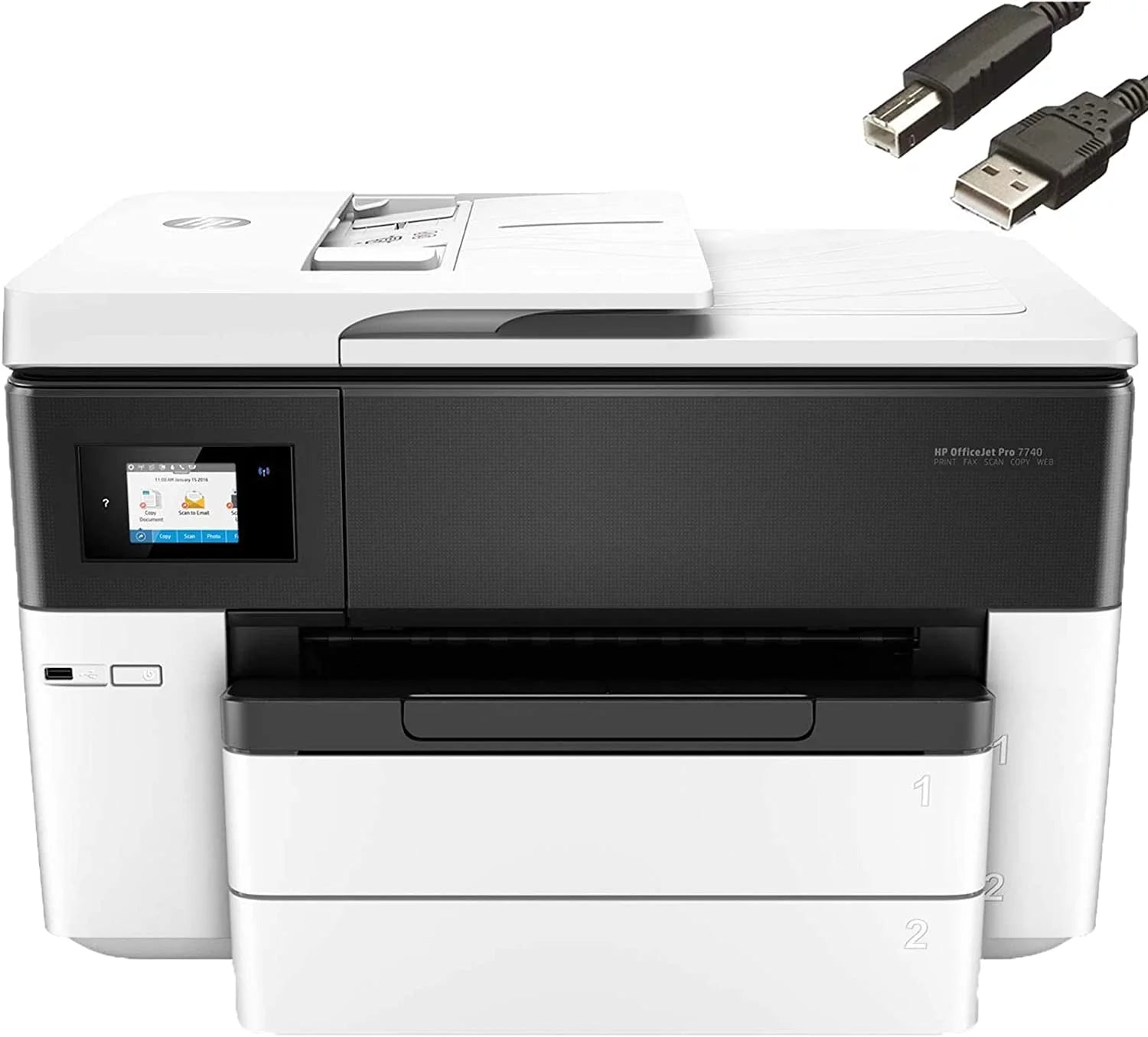 HP OfficeJet Pro 7740 Wide-Format Color Inkjet All-in-One Printer, Print Scan Copy Fax, Wireless Printing, Auto 2-Sided Printing, 34 ppm, 512MB, Works with Alexa, Bundle Cefesfy Printer Cable