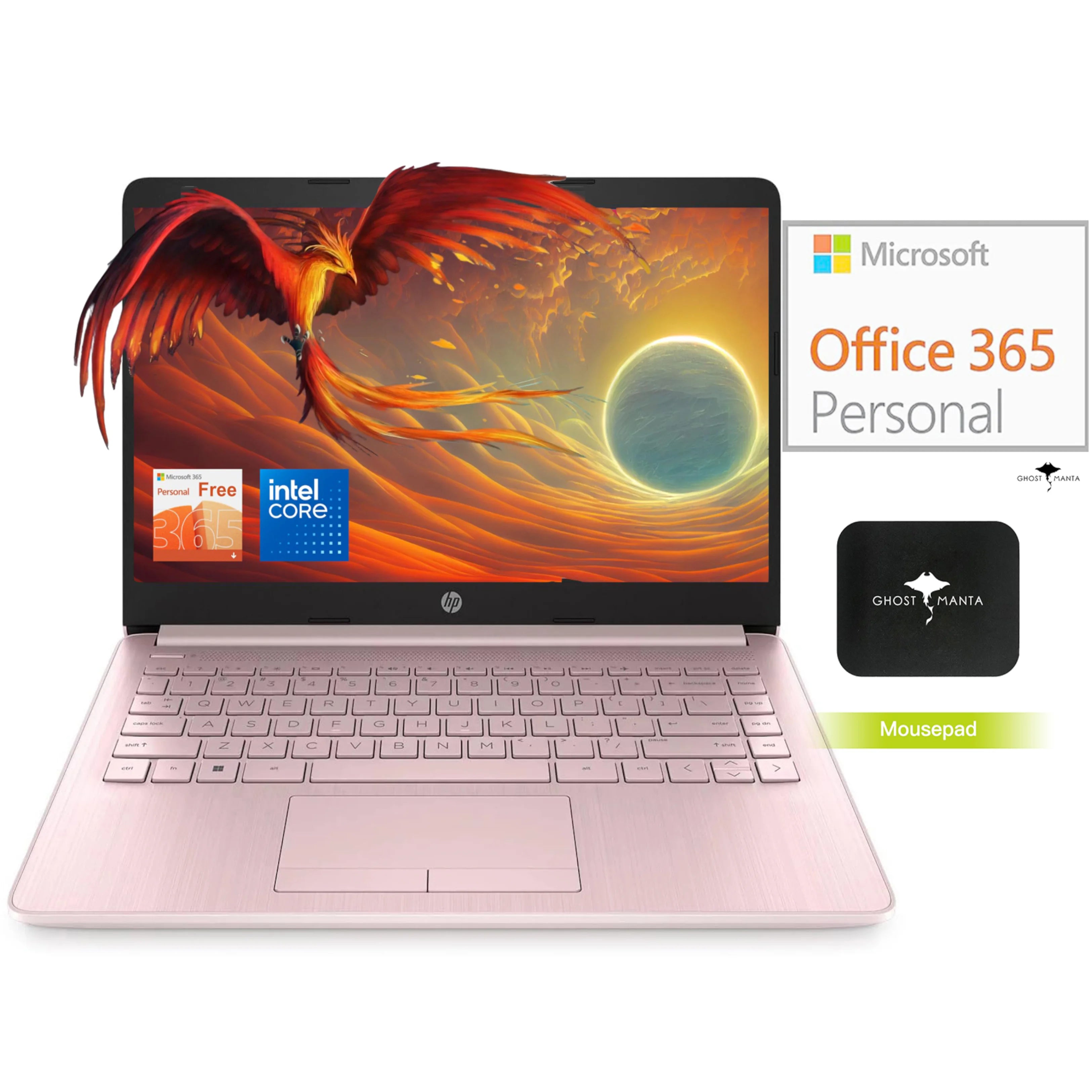 HP Newest 14 Laptop, Slim Thin Light Laptop Computer for Students and Business, Intel Quad-Core N4020, 1 Year Office 365, Webcam, HDMI, WiFi, Win 11, 8GB RAM, 64GB eMMC, Pink