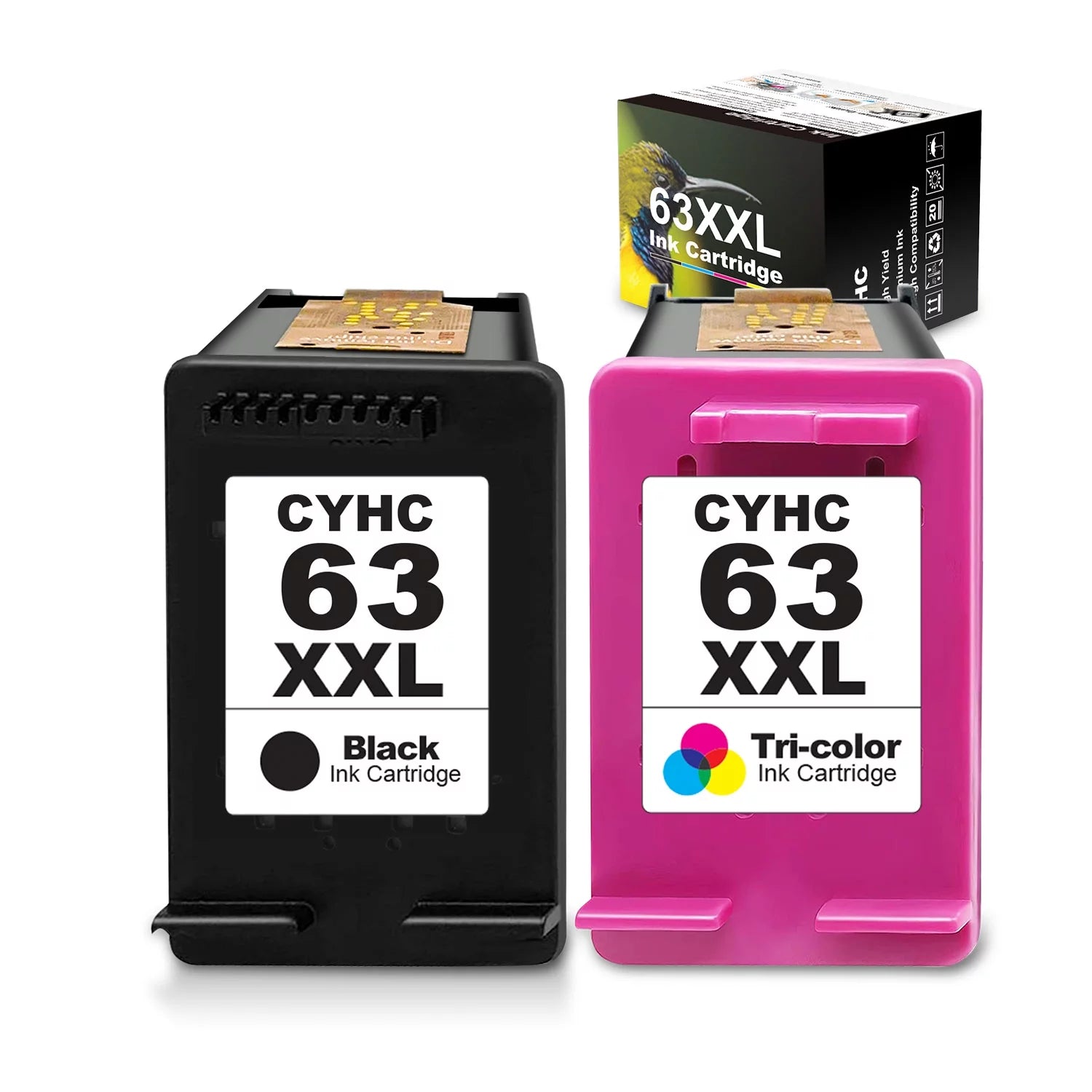 CYHC Ink Cartridge Replacement for 63 XXL 63XXL 63 XL 63XL Combo Pack for Officejet 3830 5255 5258 Envy 4520 4512 Deskjet 3630 2130 Printer (1 Black 1 Tri-Color)