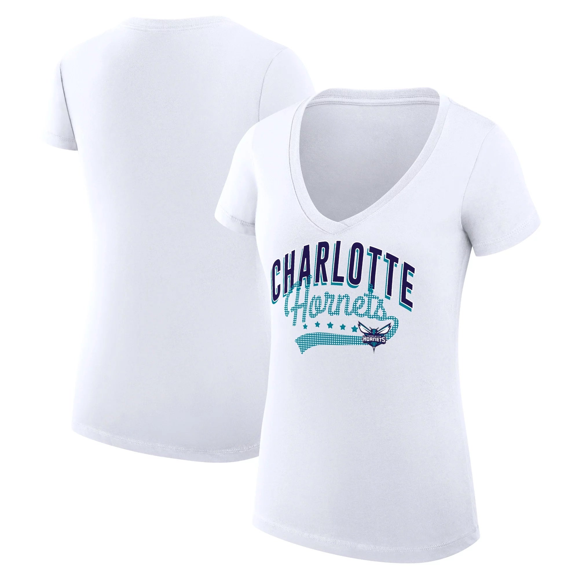 Women's G-III 4Her by Carl Banks White Charlotte Hornets Filigree Logo V-Neck Fitted T-Shirt