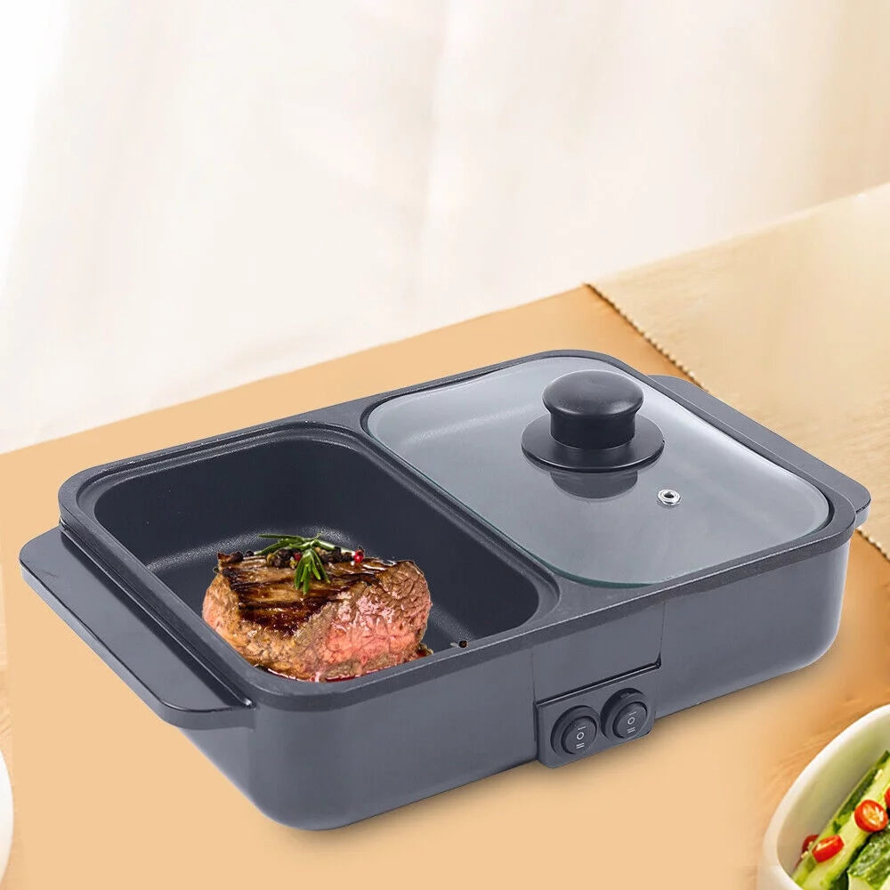 TFCFL 11.4in Electric Portable 2-in-1 Grill Hot Pot Barbecue Grill 1200W 110V Black