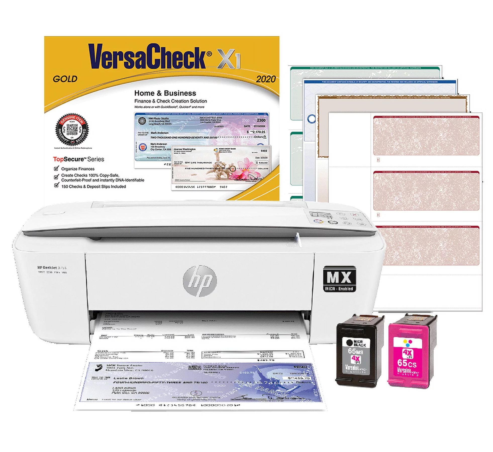 VersaCheck HP DeskJet 3755 MX MICR Check Printer and VersaCheck Gold Check Printing Software Bundle, White (3755MX)