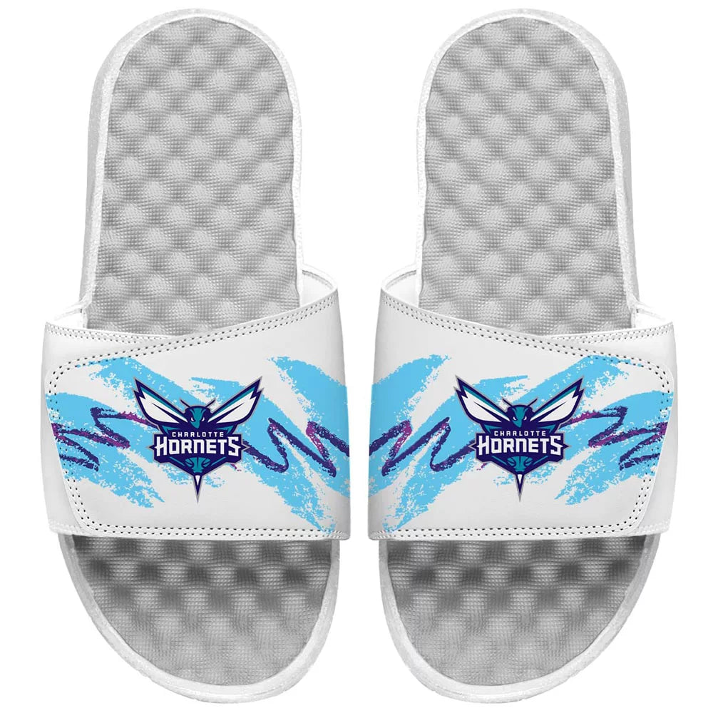 Youth ISlide White Charlotte Hornets 90s Paper Cup Slide Sandals