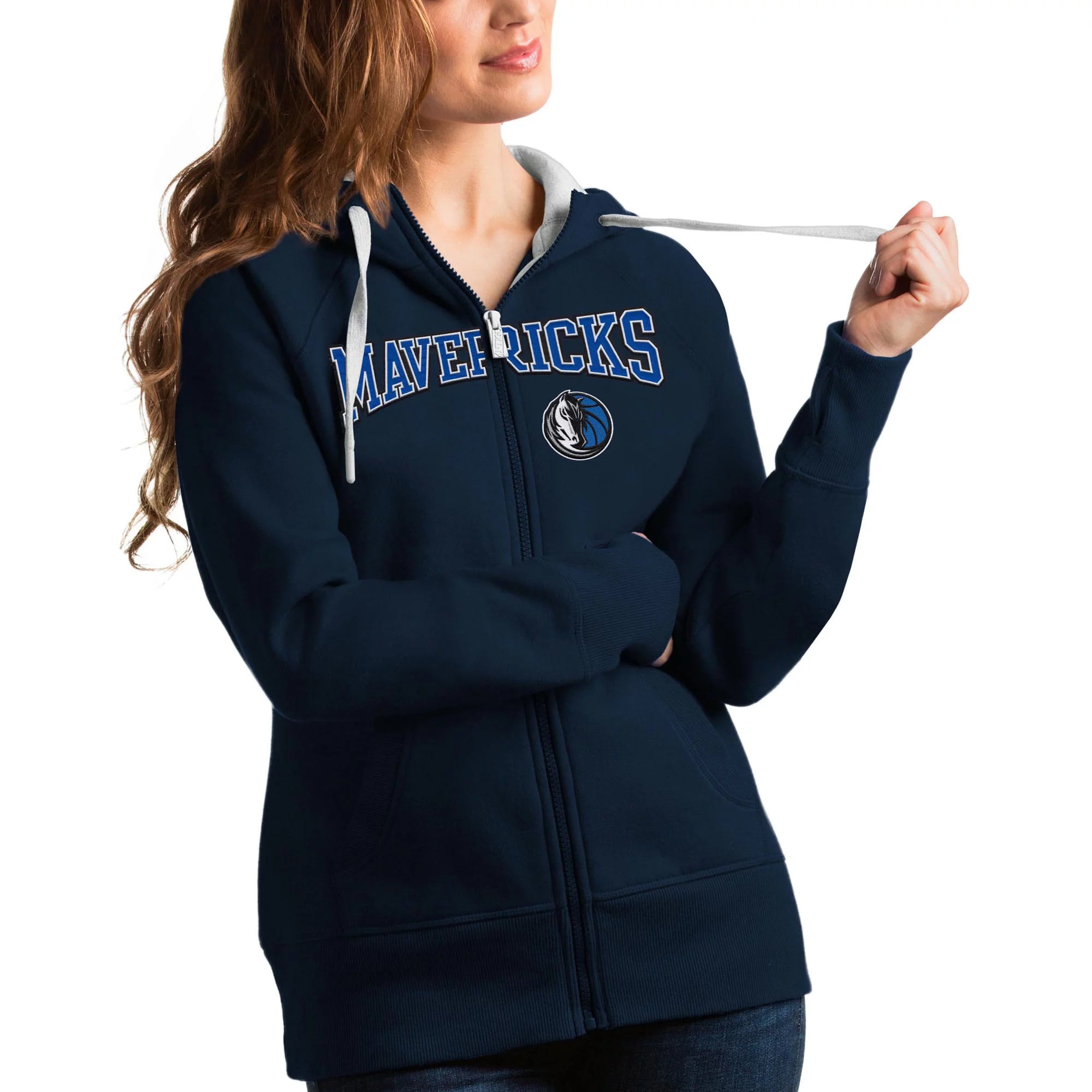 Women's Antigua Navy Dallas Mavericks Team Victory Full-Zip Hoodie