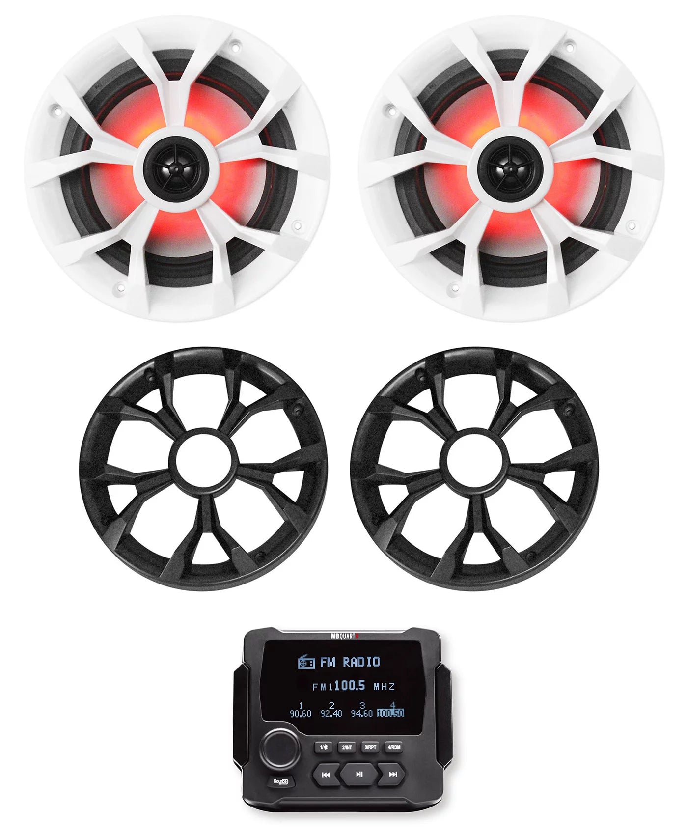 MB Quart GMR-LCD Marine/Boat Receiver w/AM/FM/Bluetooth+(2) 6.5 LED Speakers