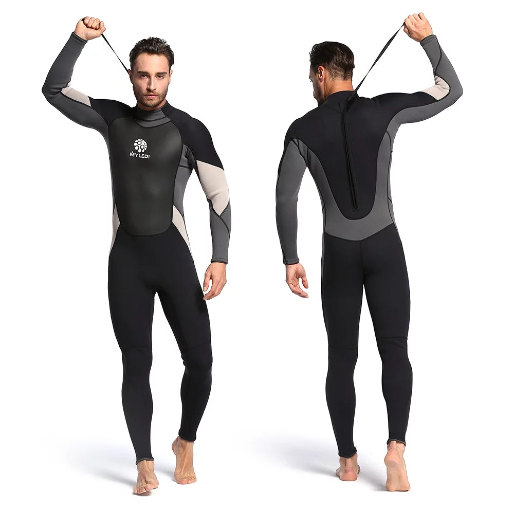 MYLEDI Men's Full Body Wetsuit - 3mm Back Zip Suit for Swimming, Surfing, and Diving