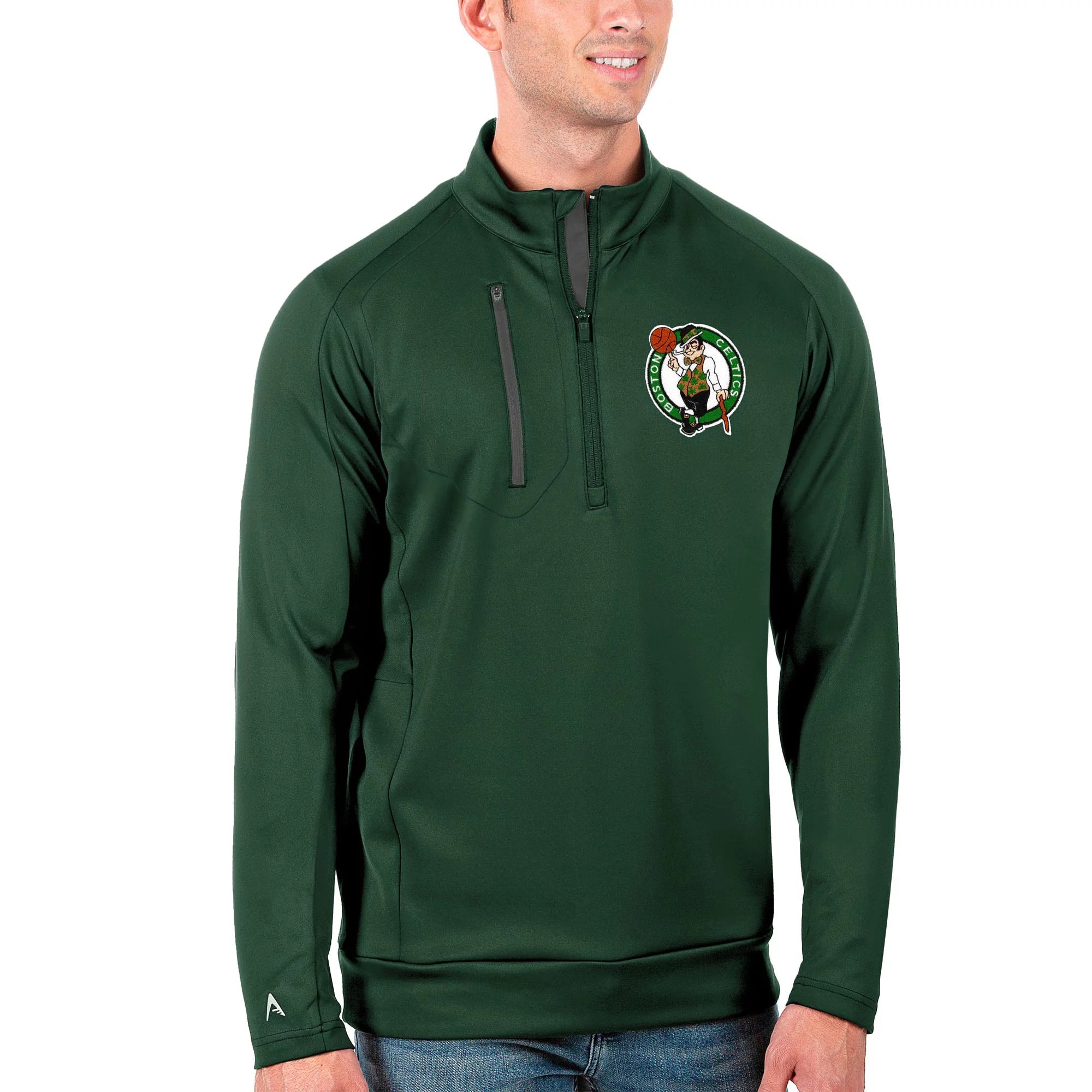Men's Antigua Green Boston Celtics Generation Quarter-Zip Pullover Jacket
