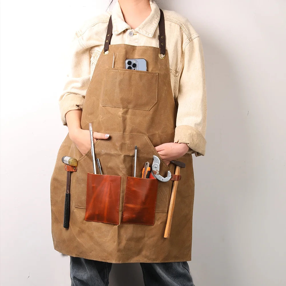 Waxed Canvas Apron for Men Women with Large Pockets, Garden BBQ Tool Bag Apron Juzar Tapal Collection
