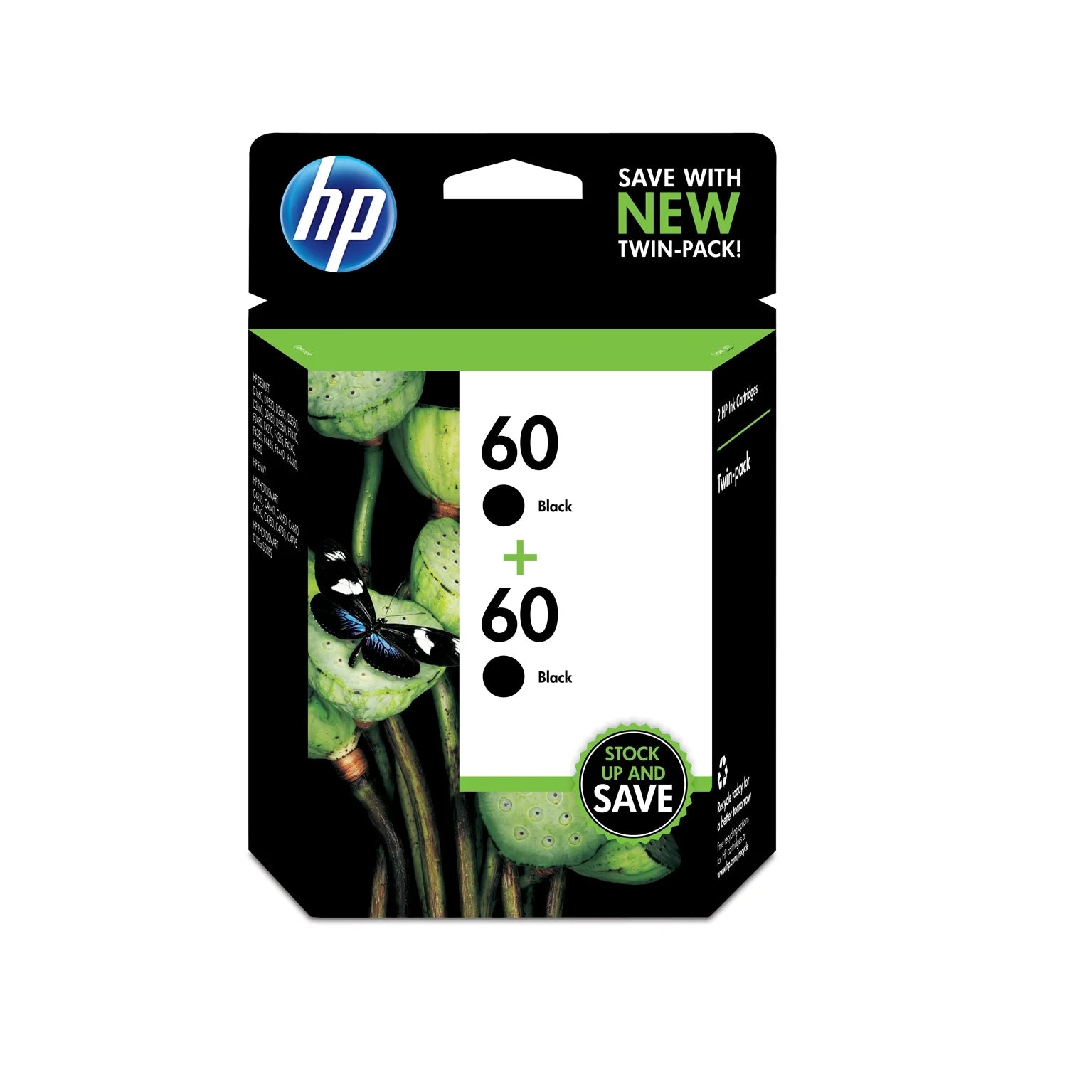 HP 60 2-pack Black Original Ink Cartridges, ~400 pages, CZ071FN#140