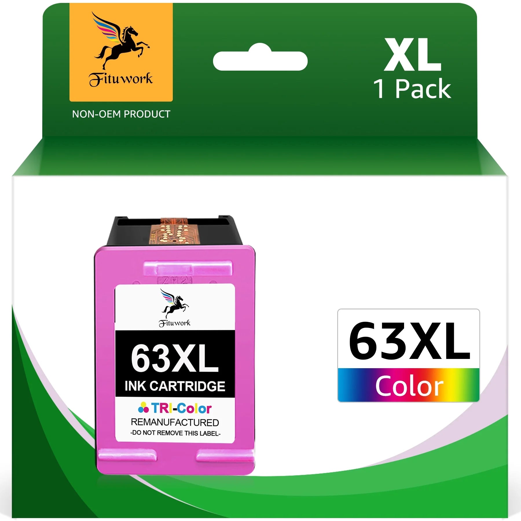63XL Color Ink Cartridge Replacement for HP Ink 63 Color to Use with OfficeJet 3830 5255 5258 Envy 4520 4512 4513 4516 DeskJet 1112 1110 3630, 1 Pack