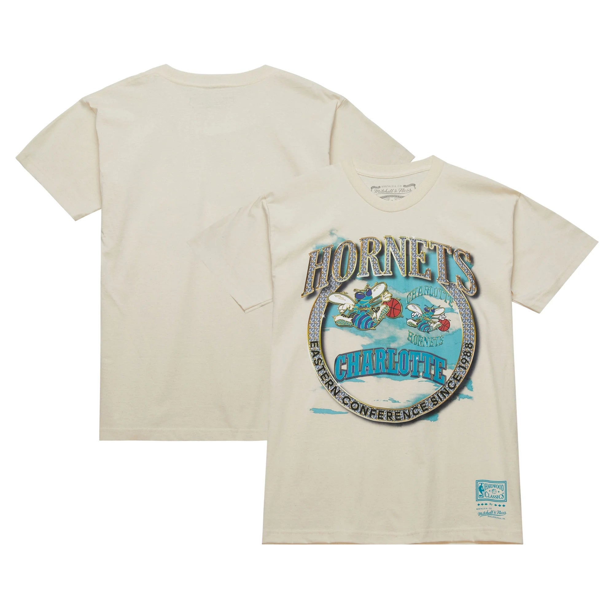 Men's Mitchell & Ness Tan Charlotte Hornets Hardwood Classics Vintage Soul Crown Jewels T-Shirt