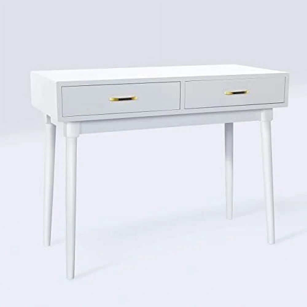 CCBIUOMBO Writing Computer Desk with 2  Drawers for Home Office Modern Laptop PC Table Workstation  Vanity Table (Cream White)