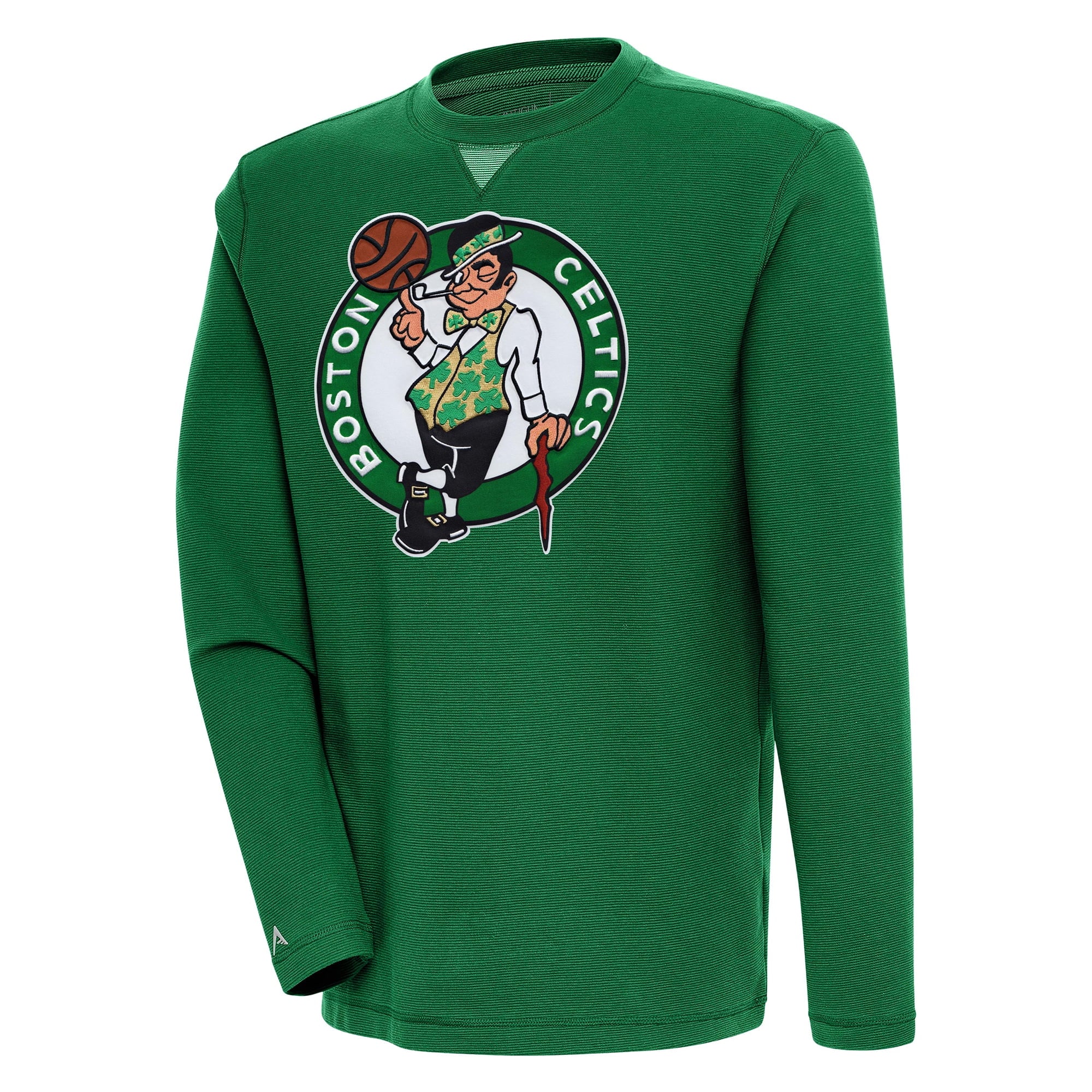 Men's Antigua  Kelly Green Boston Celtics Flier Bunker Pullover Sweatshirt